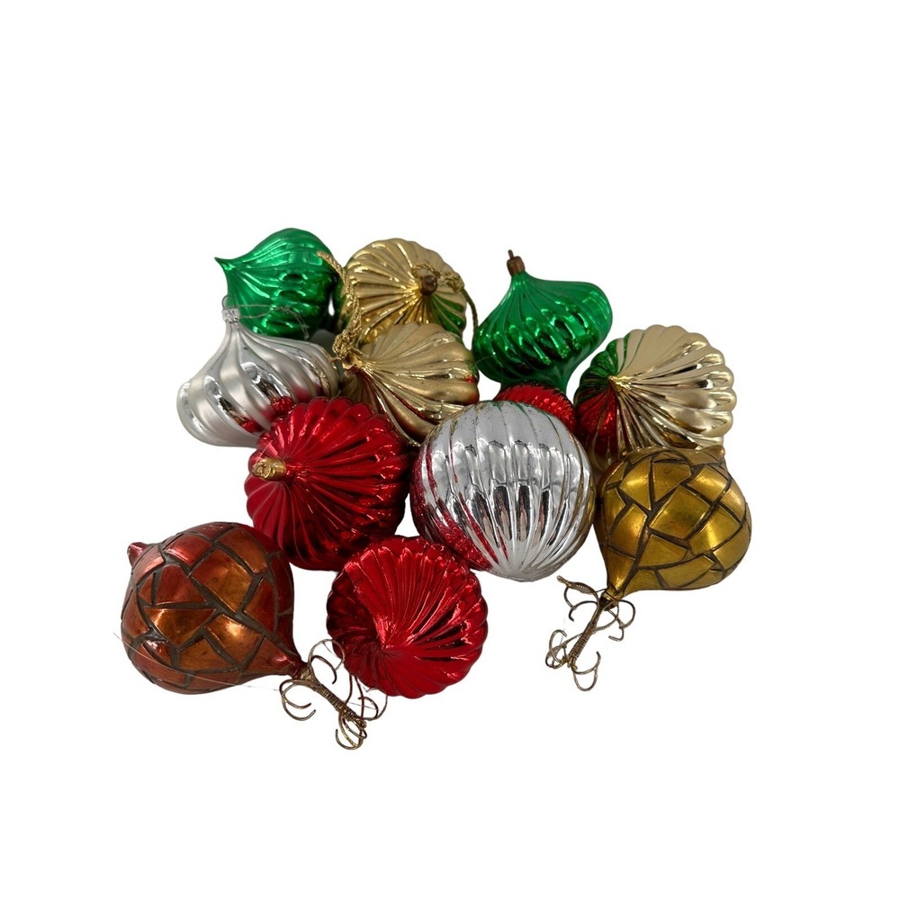 Lot‎ of 12 MULTICOLOR  Shatterproof Christmas ORNAMENTS Glitter Tree Santa